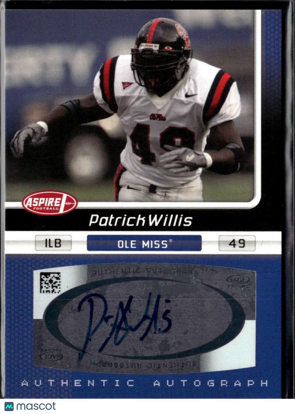 Patrick Willis 2007 SAGE Aspire Auto Autograph Rookie RC SF 49ers Ole Miss