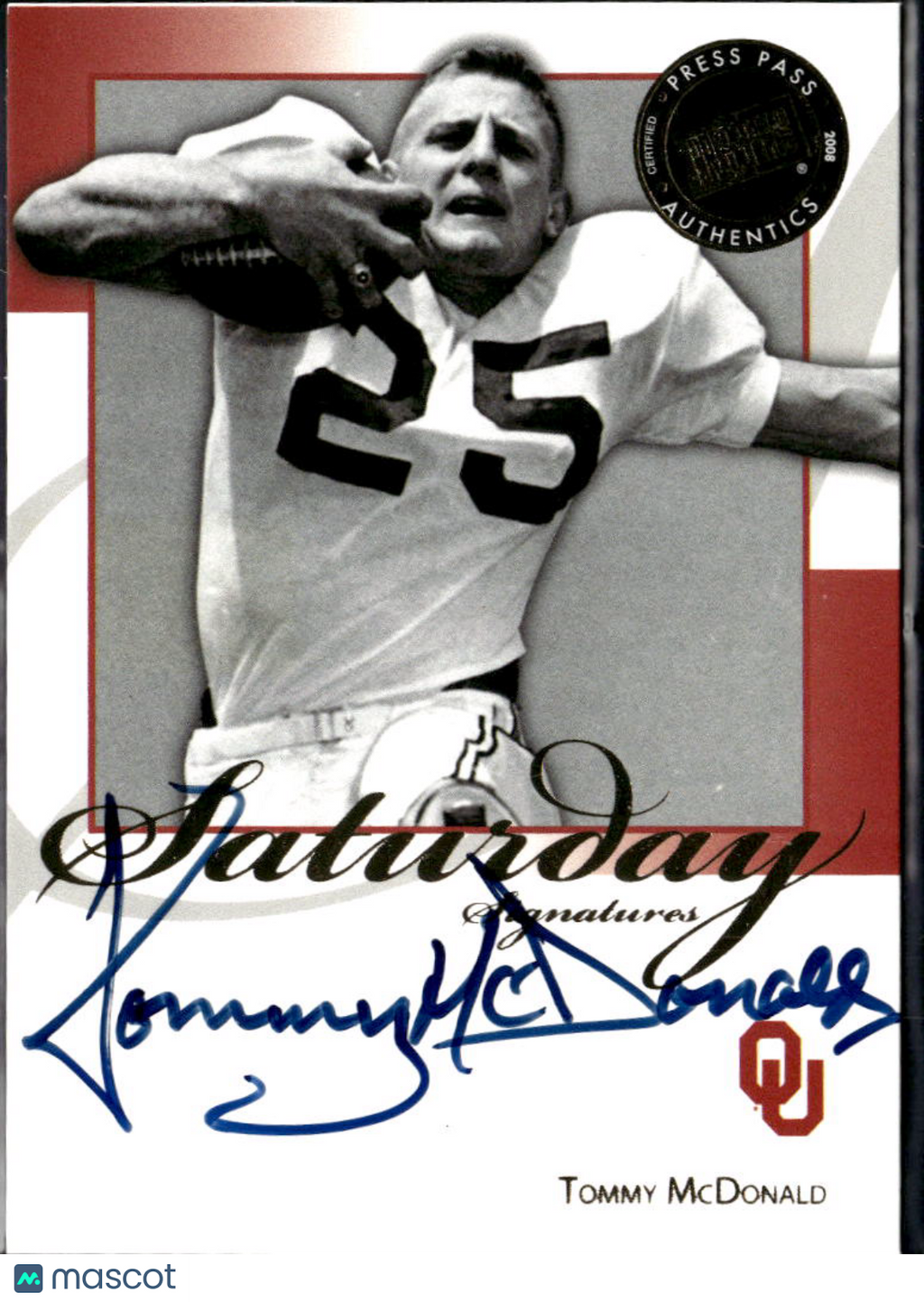 Tommy McDonald 2008 Press Pass Legends Auto Autograph Oklahoma Sooners