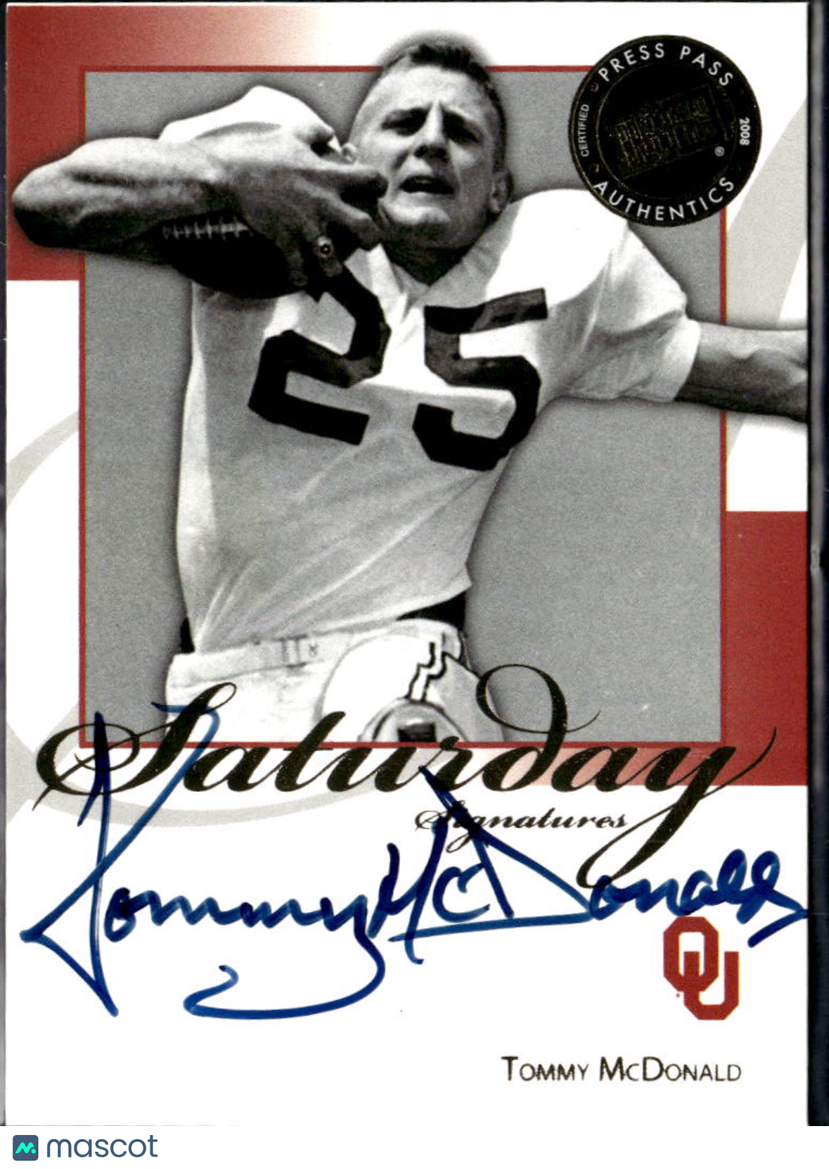 Tommy McDonald 2008 Press Pass Legends Auto Autograph Oklahoma Sooners