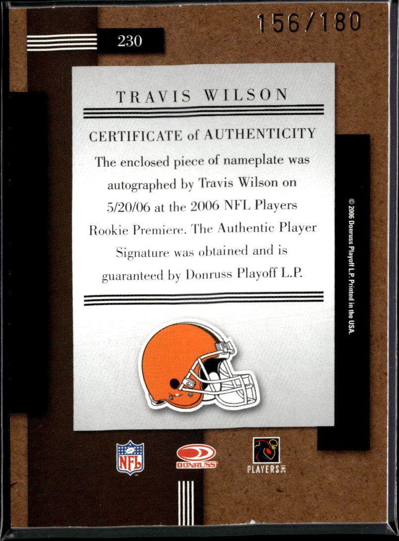 Travis Wilson 2006 Donruss Threads Auto Autograph Letter N Patch 156/180 Browns