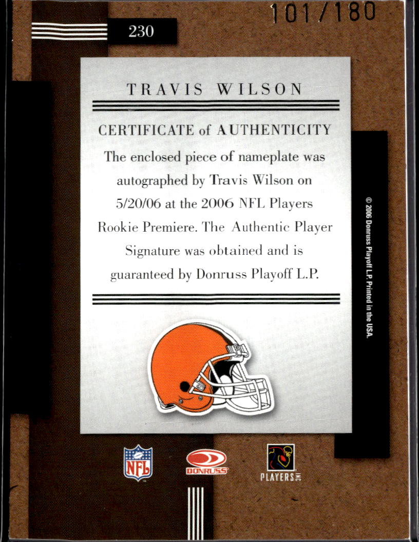 Travis Wilson 2006 Donruss Threads Auto Autograph Letter O Patch 101/180 Browns