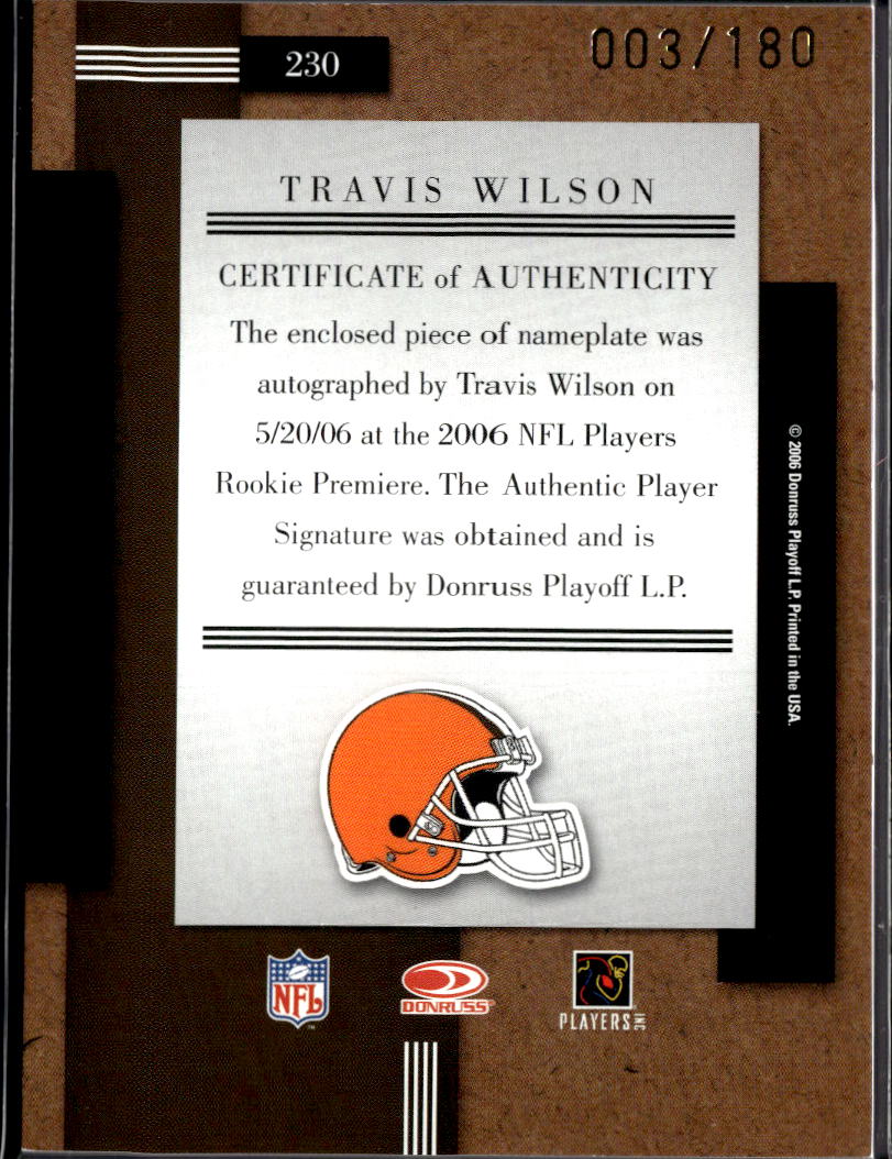 Travis Wilson 2006 Donruss Threads Auto Autograph Letter L Patch 3/180 Browns