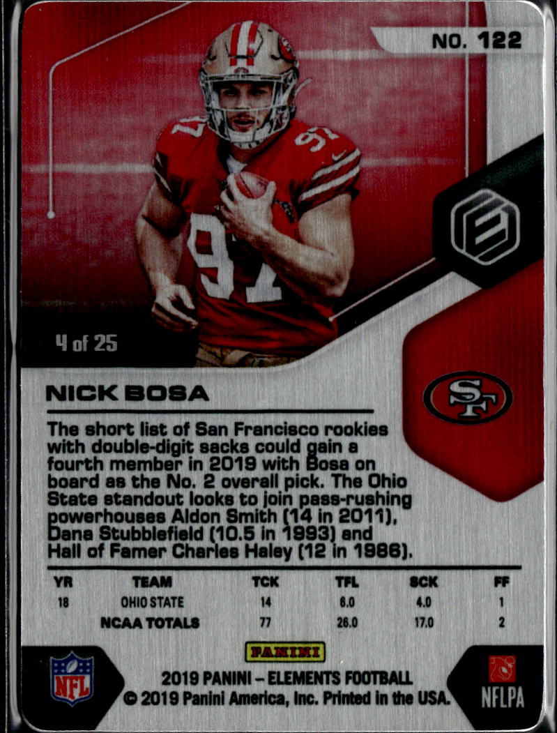 Nick Bosa 2019 Elements GOLD Metal Rookie RC 4/25 San Francisco 49ers