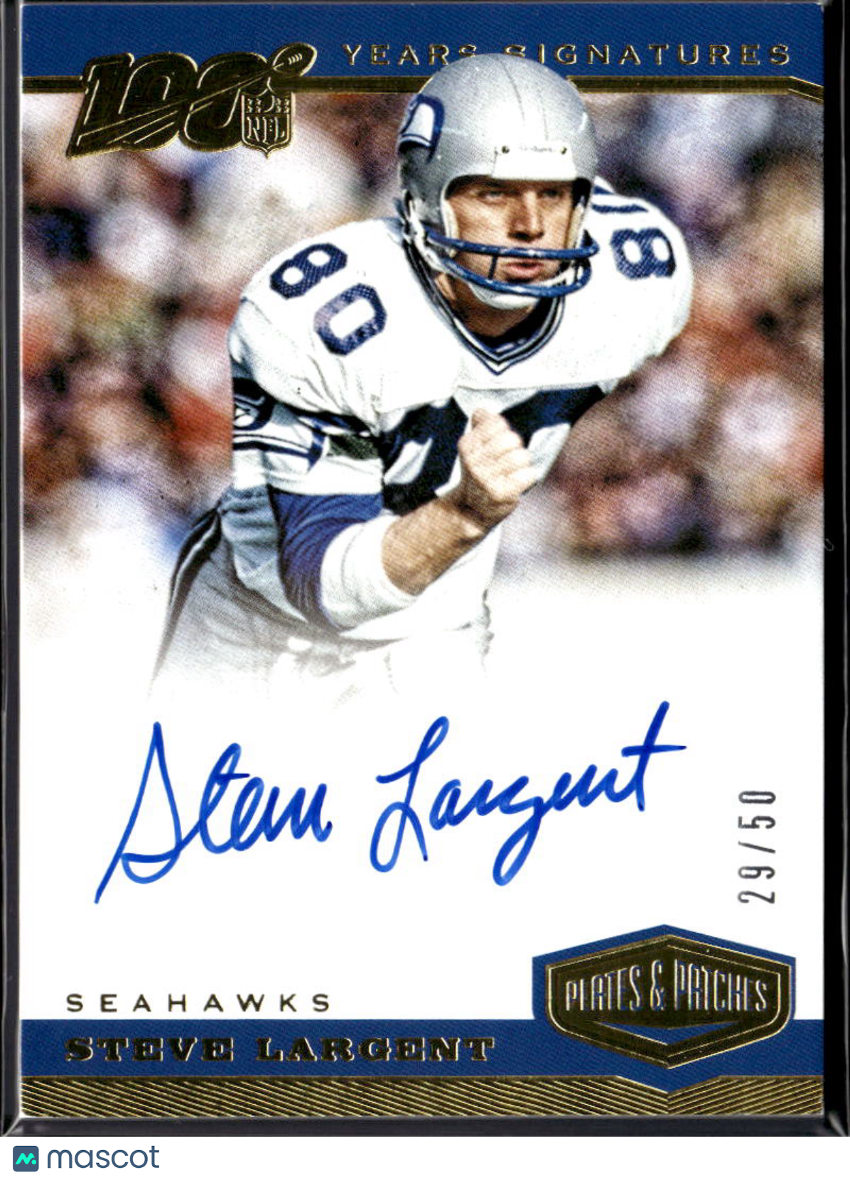 Steve Largent 2020 Plates & Patches 100 Auto Autograph 29/50 Seattle Seahawks