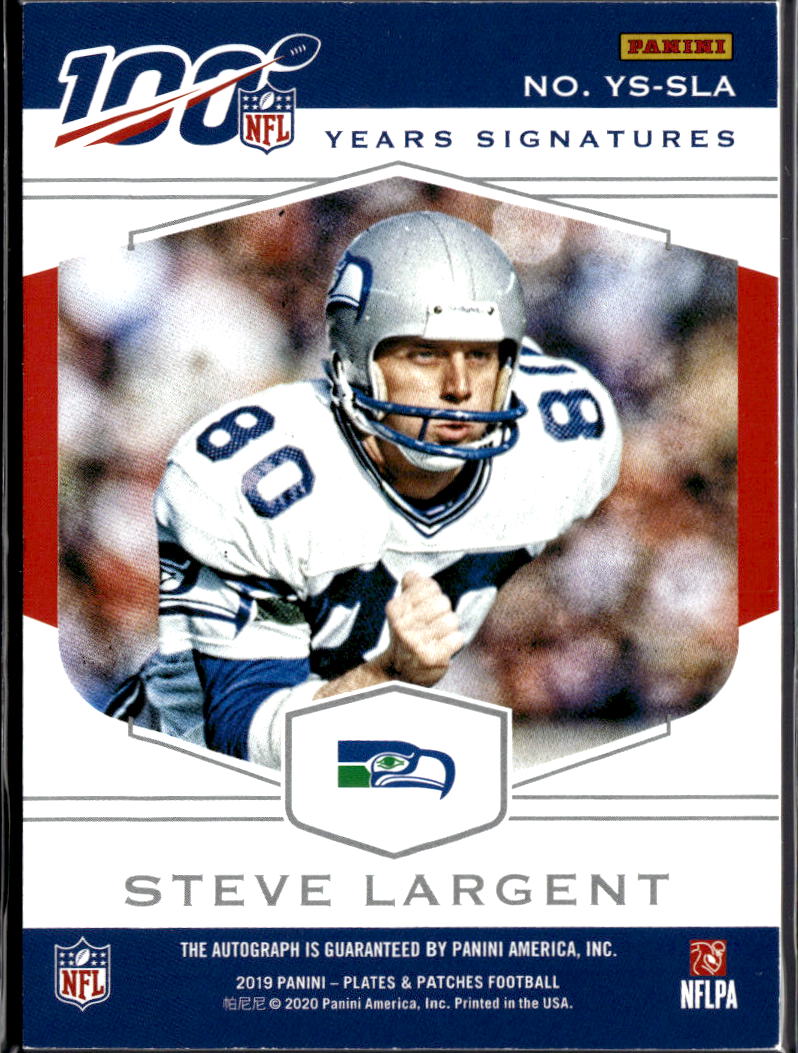 Steve Largent 2020 Plates & Patches 100 Auto Autograph 29/50 Seattle Seahawks