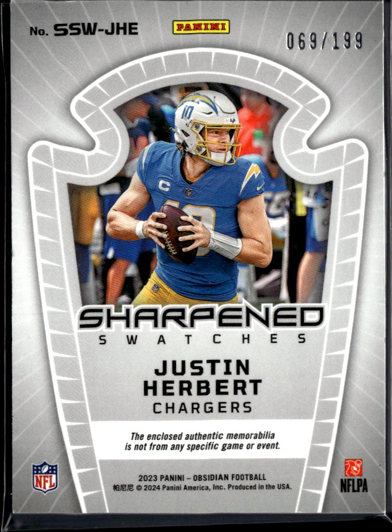 Justin Herbert 2023 Obsidian Jersey Patch 69/199 Los Angeles Chargers
