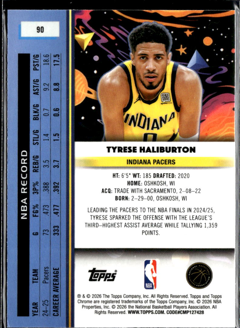 Tyrese Haliburton 2026 Topps Chrome Cosmic Nucleus Refractor SSP Indiana Pacers