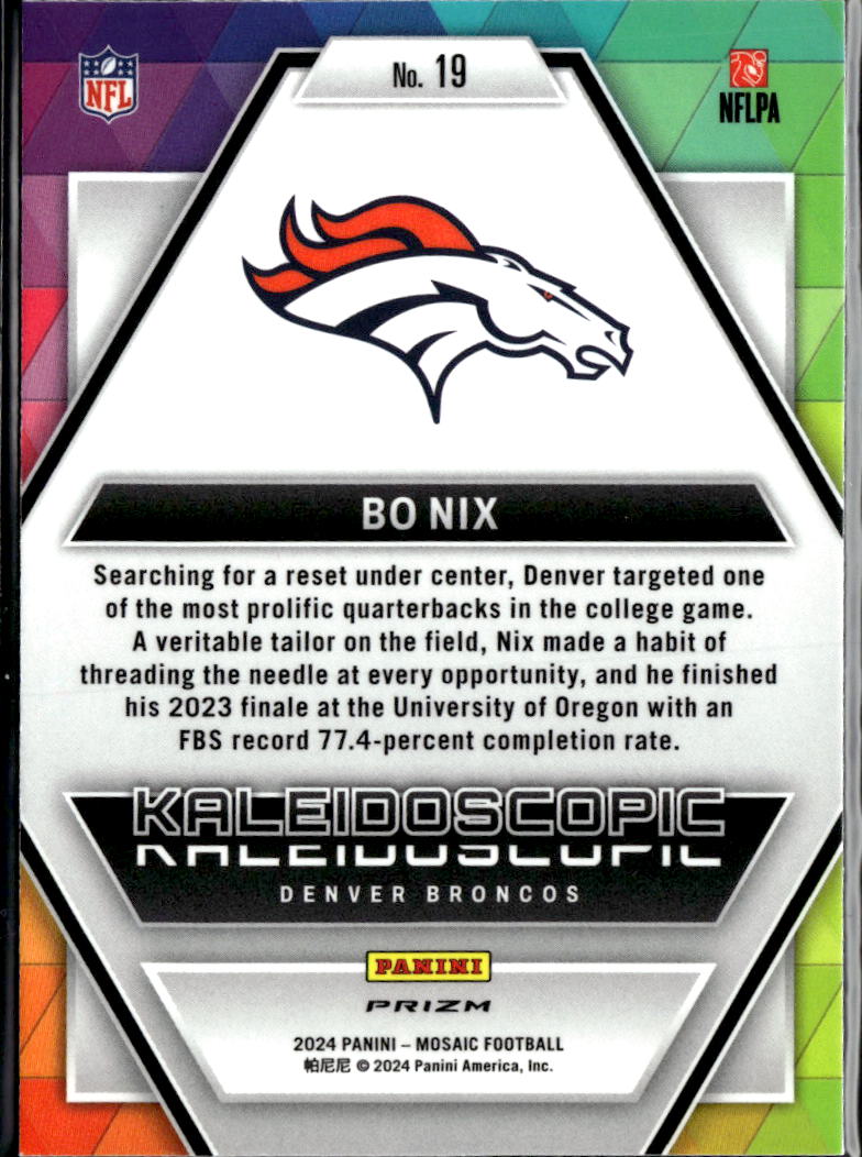 Bo Nix 2024 Mosaic Kaleidoscopic RC SSP CASE HIT Rookie Denver Broncos