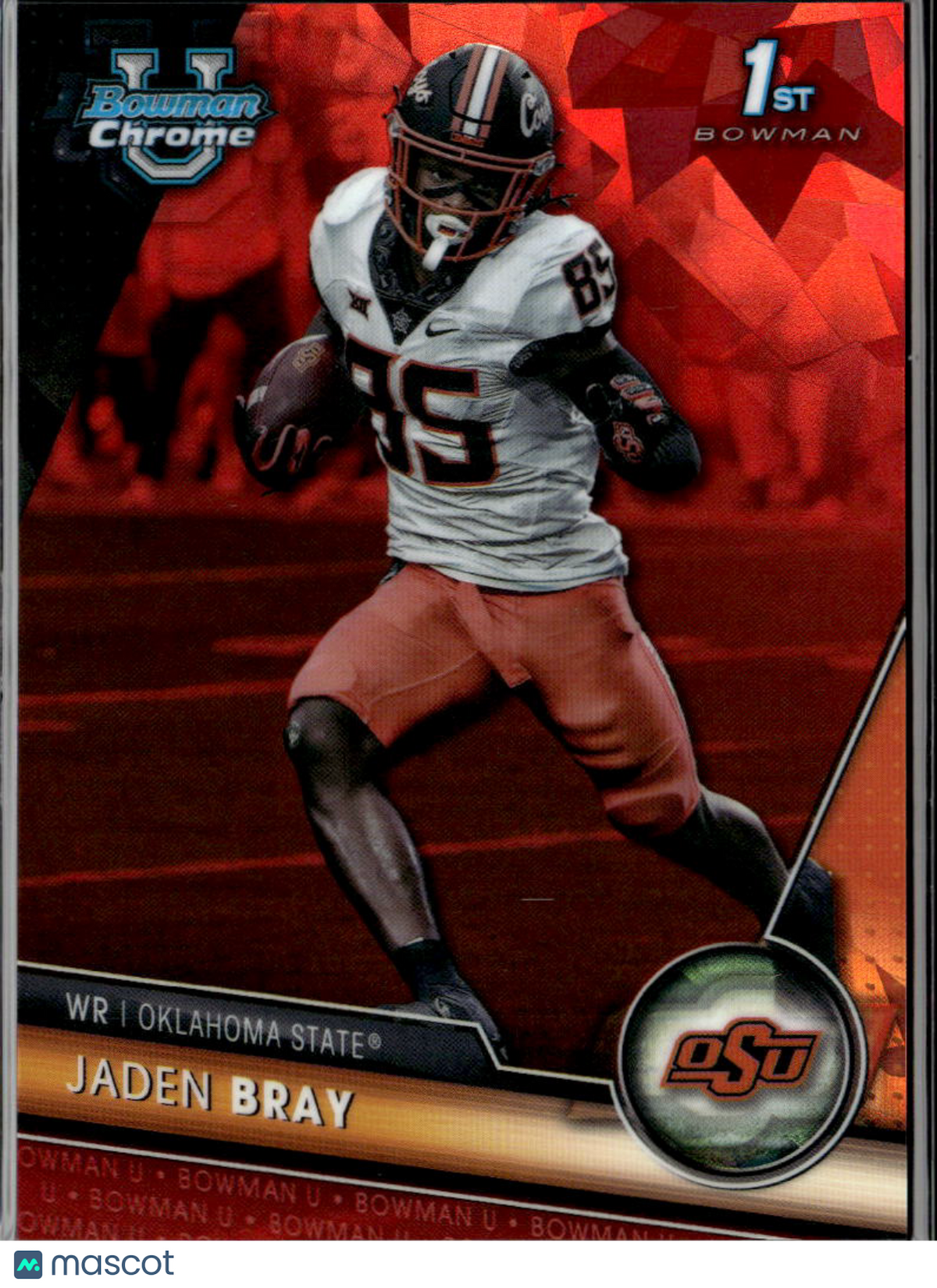 Jaden Bray 2023 Bowman Chrome 1st Red Sapphire RC SSP 2/5 Oklahoma State Cowboys