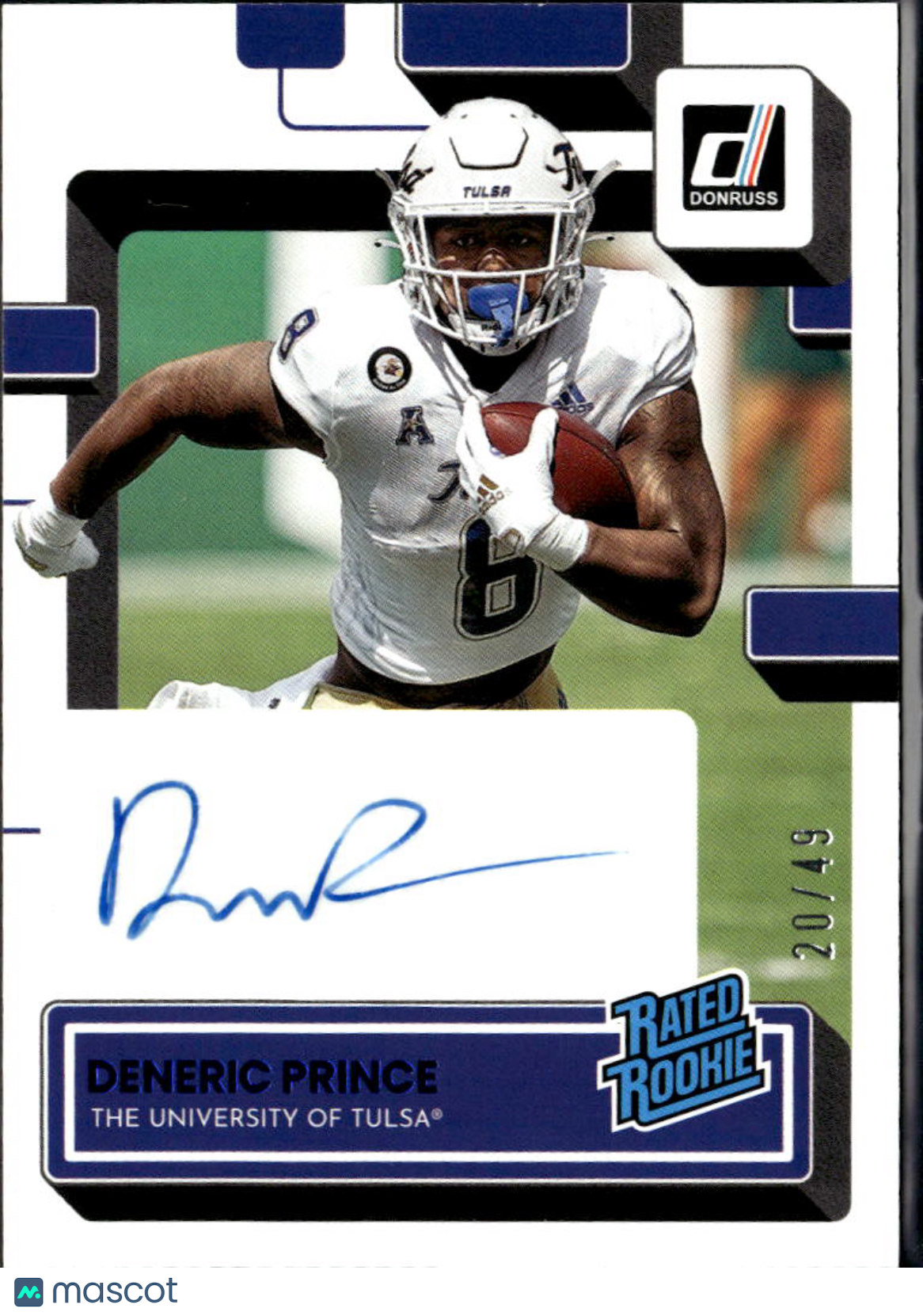 Deneric Prince 2023 Donruss Auto Autograph RC 20/49 Tulsa Golden Hurricane