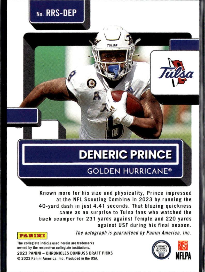 Deneric Prince 2023 Donruss Auto Autograph RC 20/49 Tulsa Golden Hurricane