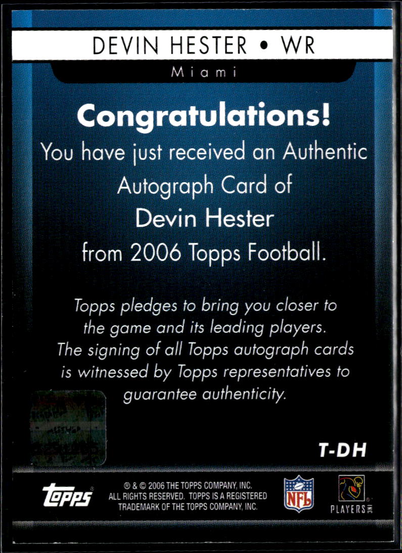 Devin Hester 2006 Topps Auto Autograph Rookie RC Bears Miami Hurricanes