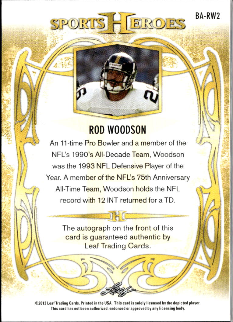 Rod Woodson 2013 Leaf Sports Heroes Auto Autograph 6/10 Pittsburgh Steelers