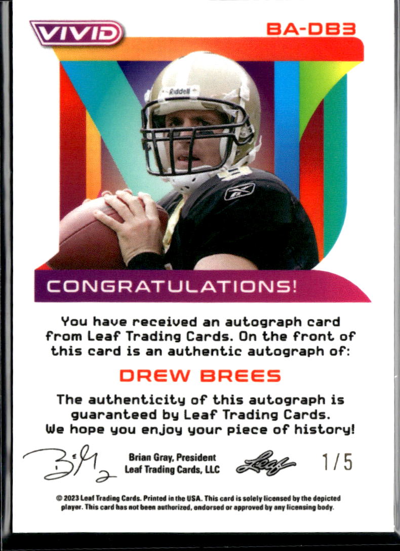 Drew Brees 2023 Leaf Vivid Auto Autograph SSP New Orleans Saints 1/5
