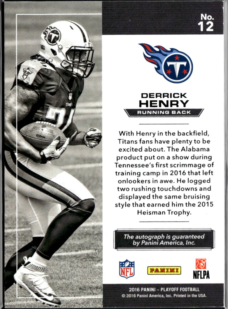 Derrick Henry 2016 Playoff Auto Autograph Rookie RC 43/49 Tennessee Titans