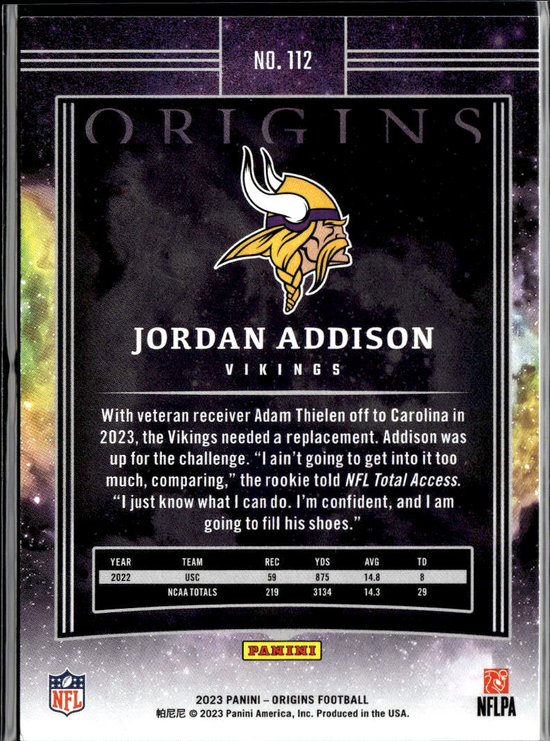 Jordan Addison 2023 Origins Teal Rookie RC 5/25 Minnesota Vikings