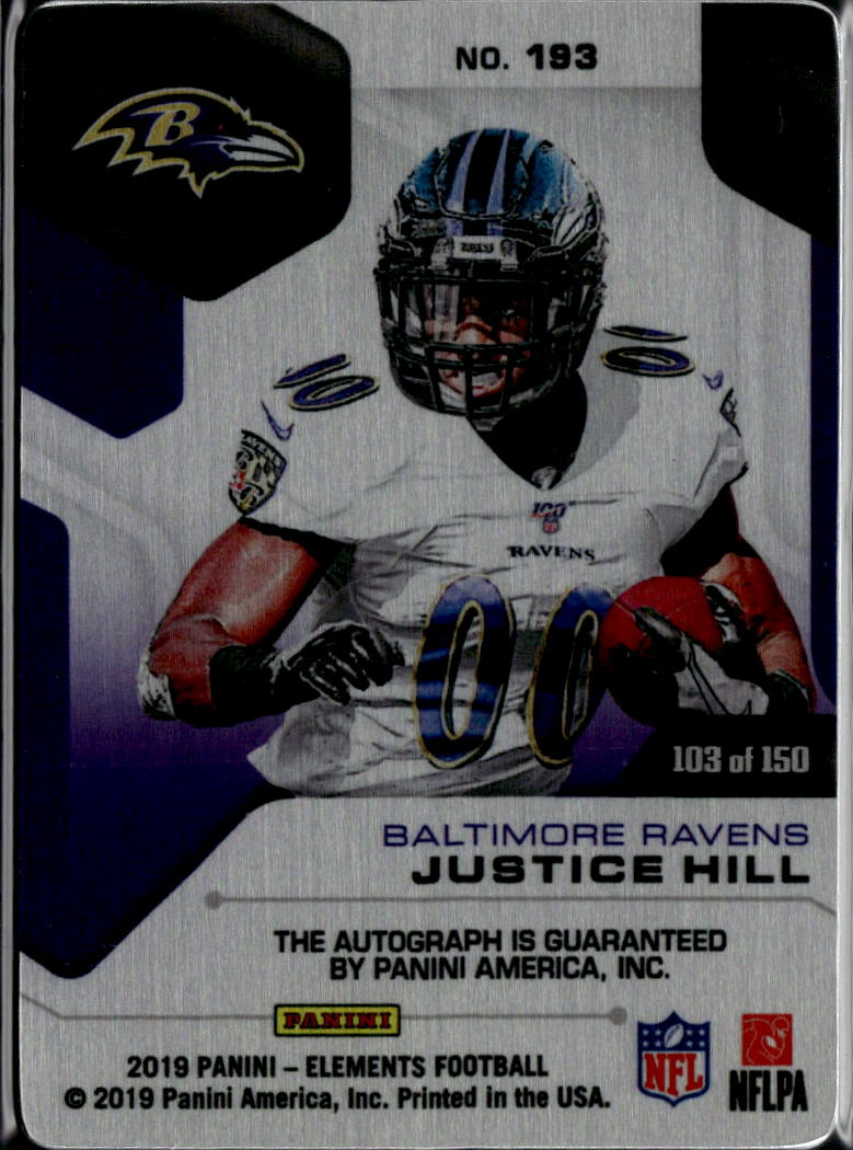 Justice Hill 2019 Elements Auto Autograph RC 103/150 OSU Baltimore Ravens