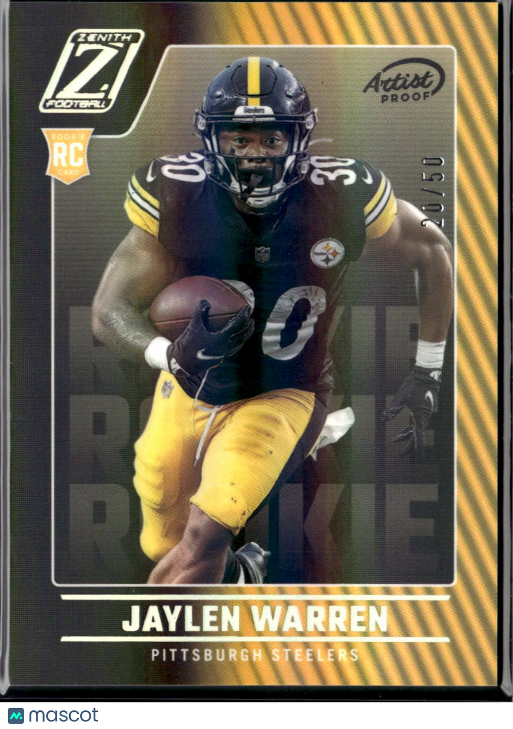 Jaylen Warren 2022 Zenith Artist Proof Rookie RC 20/50 Pittsburgh Steelers