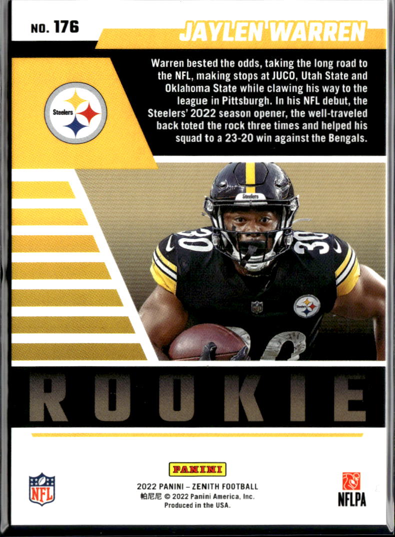 Jaylen Warren 2022 Zenith Artist Proof Rookie RC 20/50 Pittsburgh Steelers