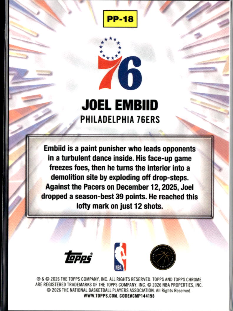 Joel Embiid 2025-26 Topps Chrome Power Players Black Refractor 2/10 76ers