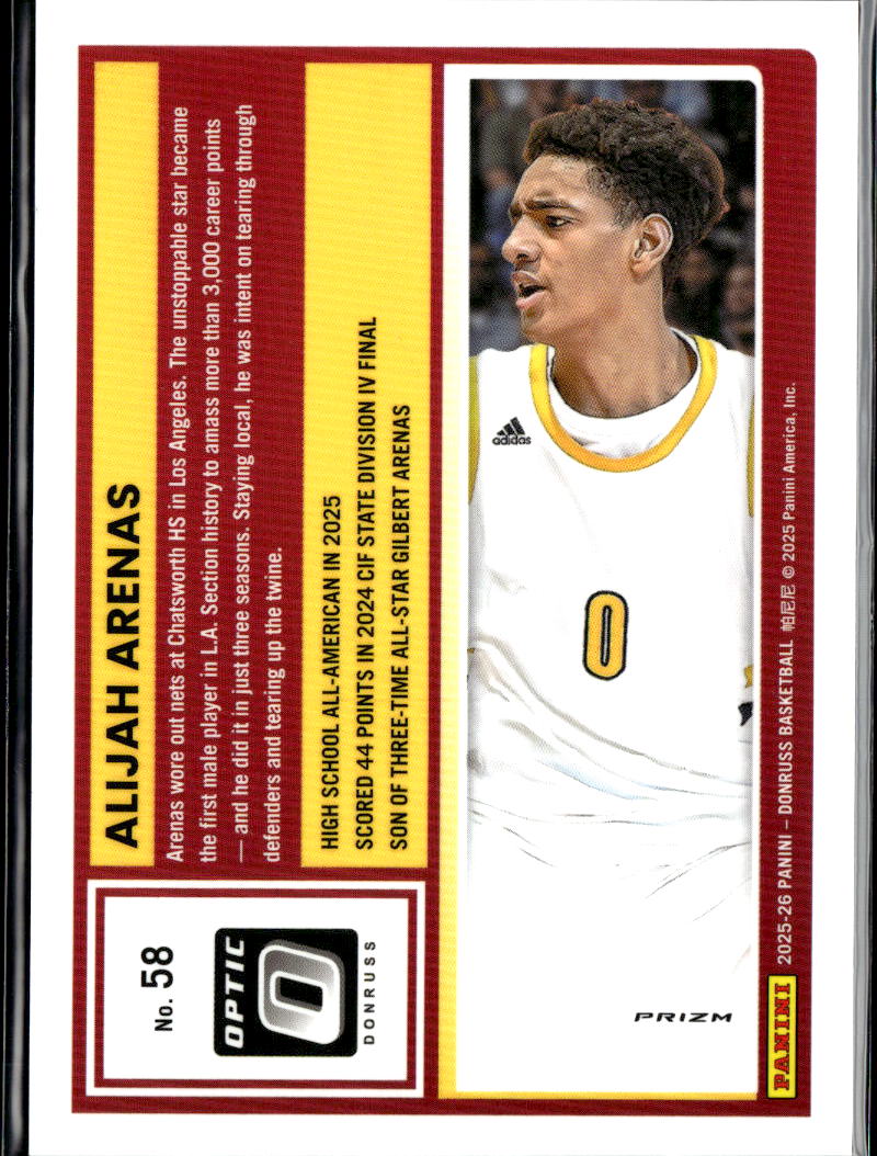 Alijah Arenas 2025 Optic Rated Prospect Zebra SSP SHORTPRINT RC USC Trojans