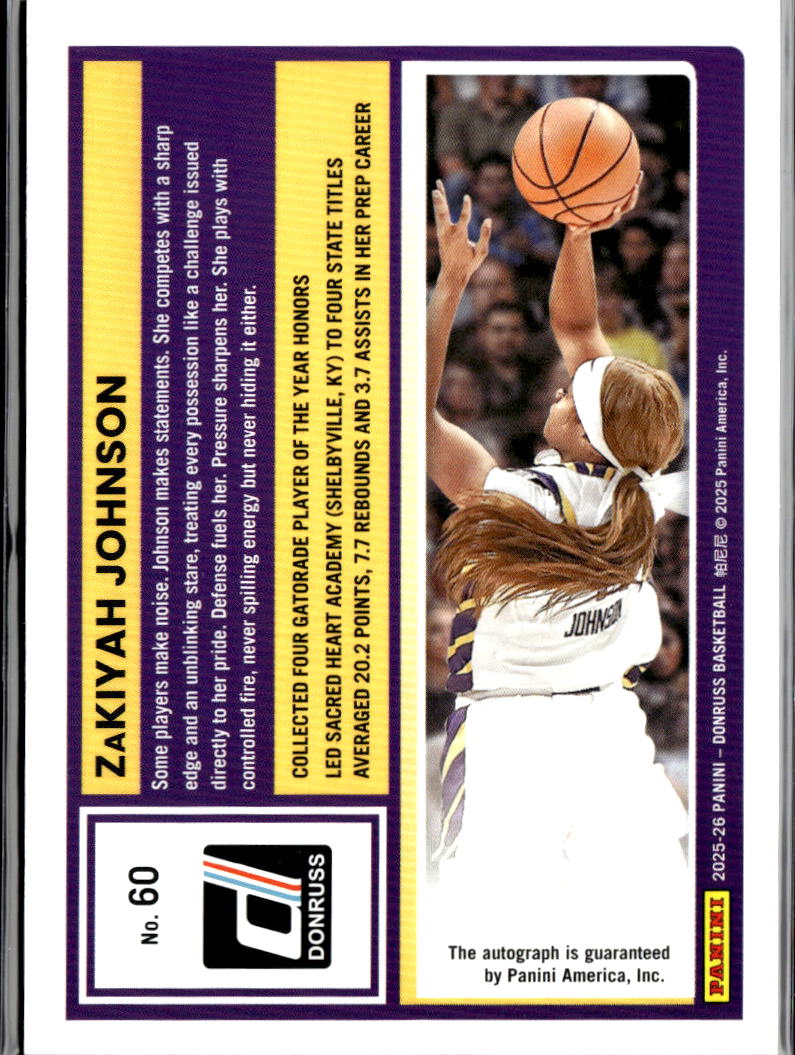Zakiyah Johnson 2025 Donruss Auto Autograph WNBA LSU Tigers