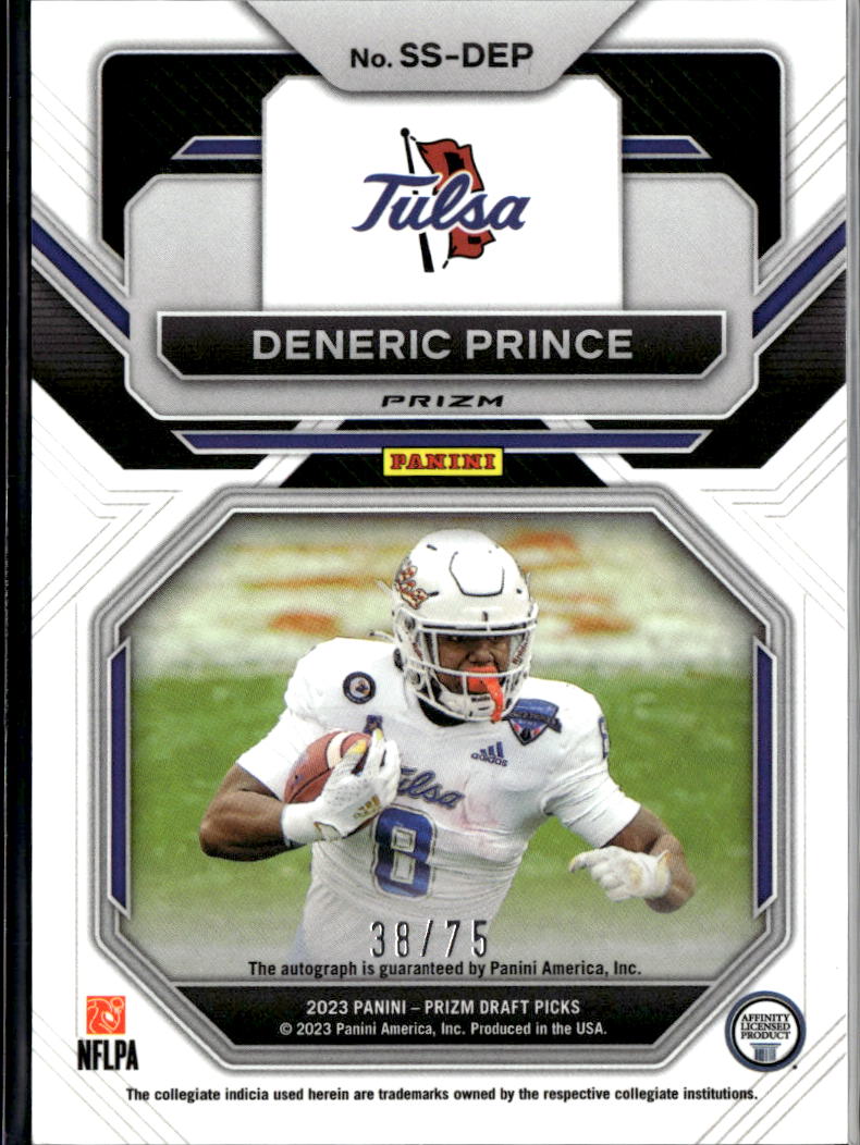 Deneric Prince 2023 Prizm Draft Auto Autograph RC 38/75 Tulsa Golden Hurricane