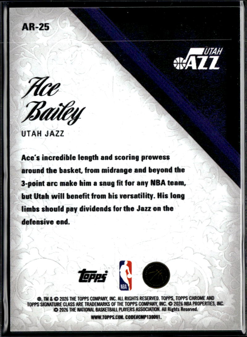 Ace Bailey 2026 Topps Signature Class Aristocrats CASE HIT RC Utah Jazz