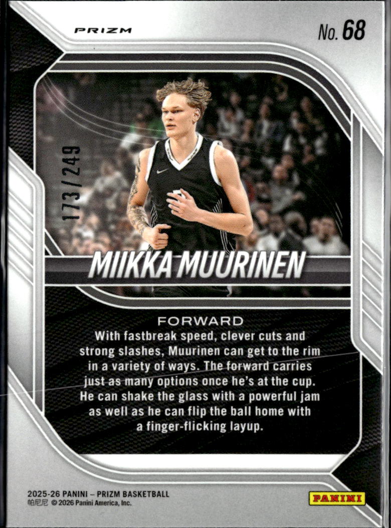Miikka Muurinen 2026 Prizm Blue Wave Prizm Rookie RC Arkansas 173/249