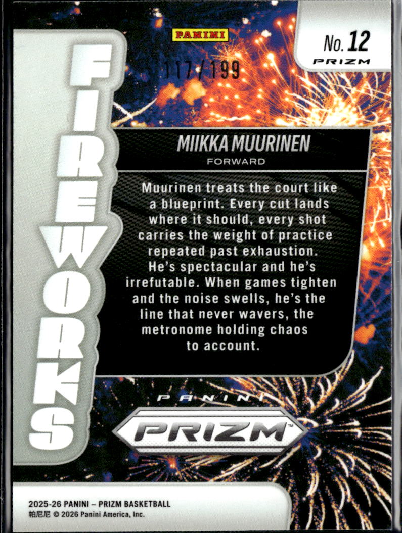 Miikka Muurinen 2026 Prizm Fireworks Purple Ice RC Arkansas 117/199