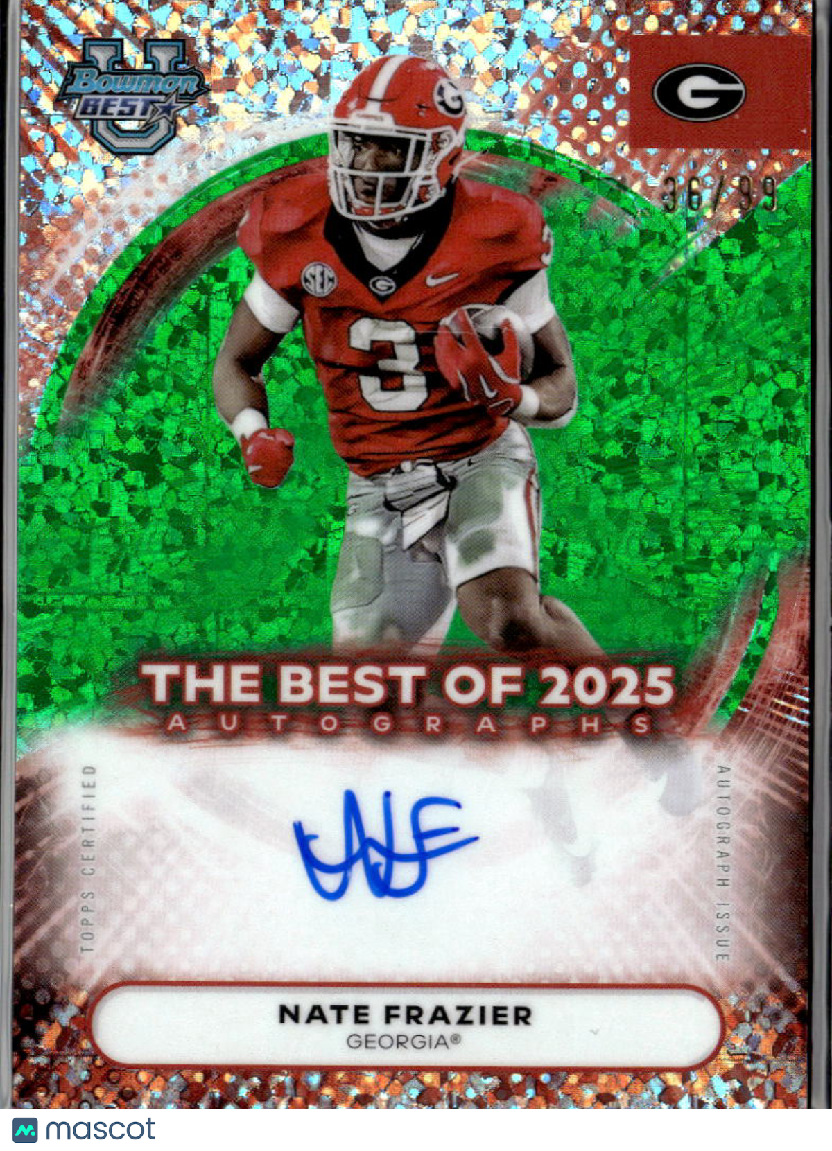 Nate Frazier 2025 Bowman's Best Auto Autograph RC 36/99 Georgia Bulldogs