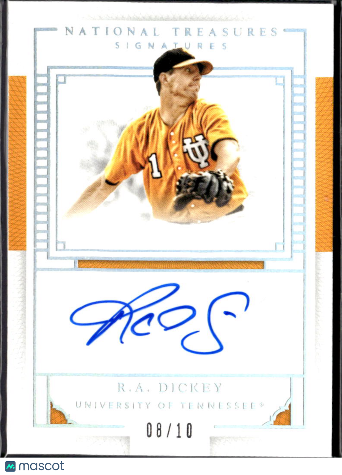 R.A. Dickey 2016 National Treasures Auto Autograph 8/10 Tennessee Volunteers