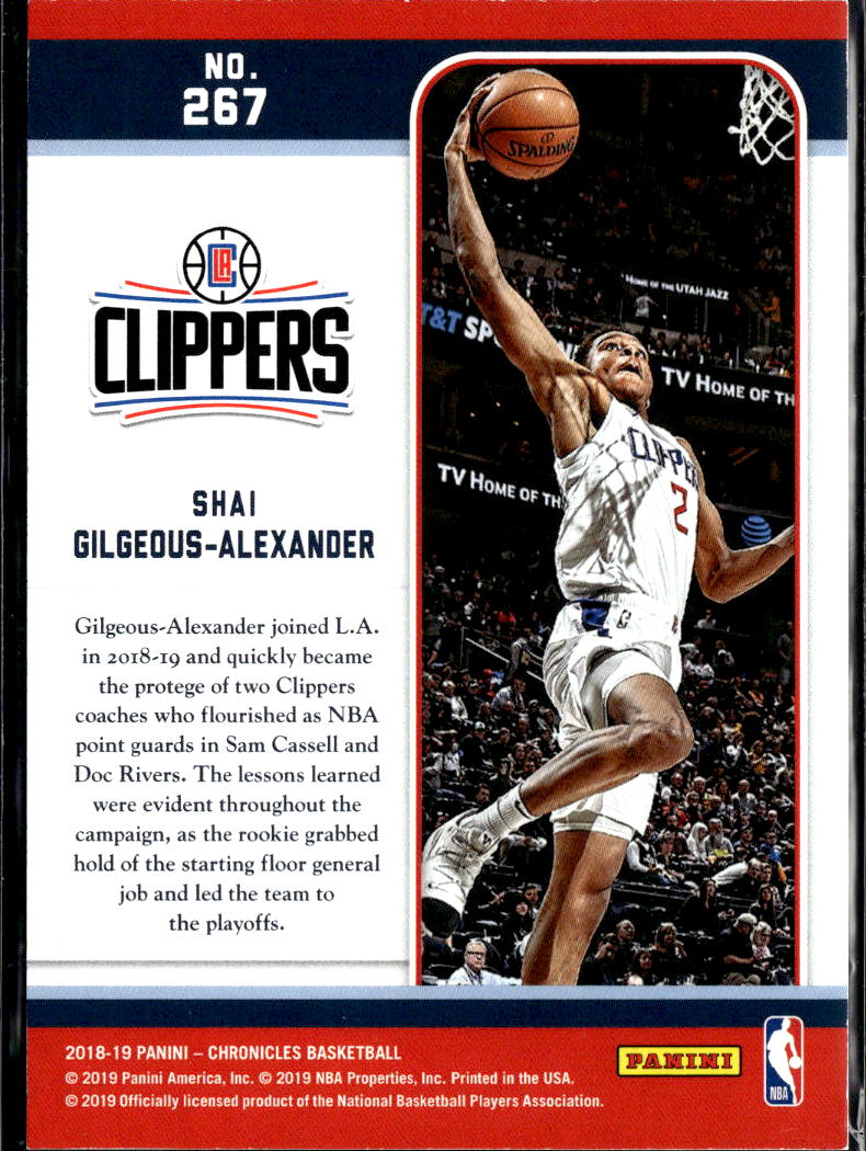 Shai Gilgeous-Alexander 2018-19 Chronicles Marquee Red RC 61/149 OKC Clippers