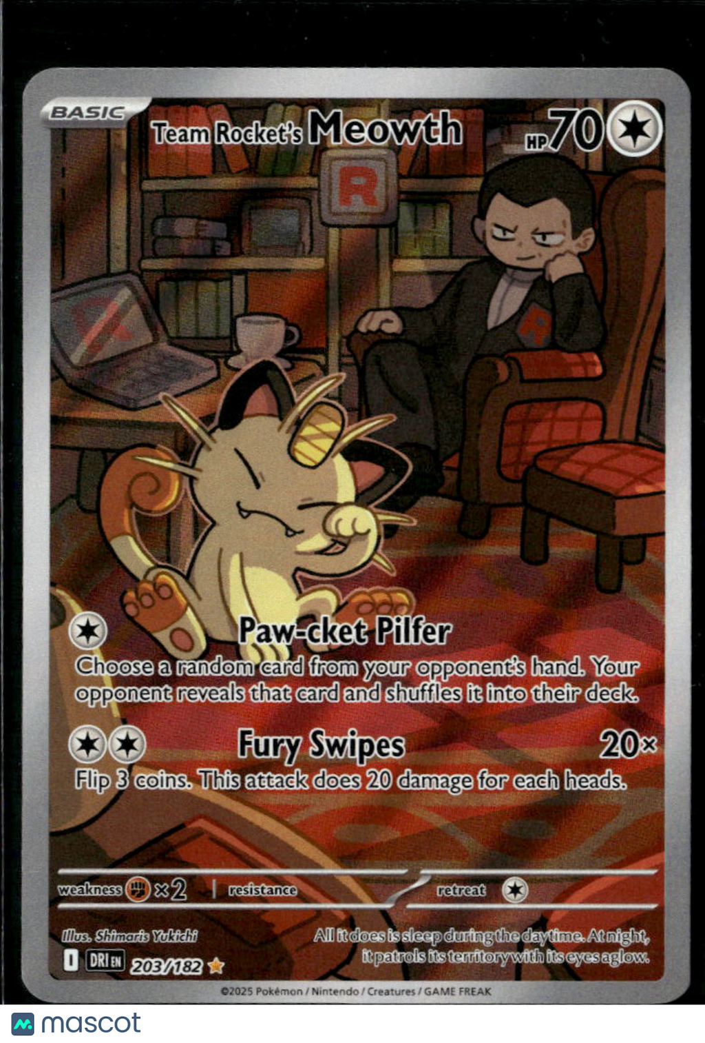 Team Rocket's Meowth 2025 Destined Rivals Holo Secret Rare #203/182