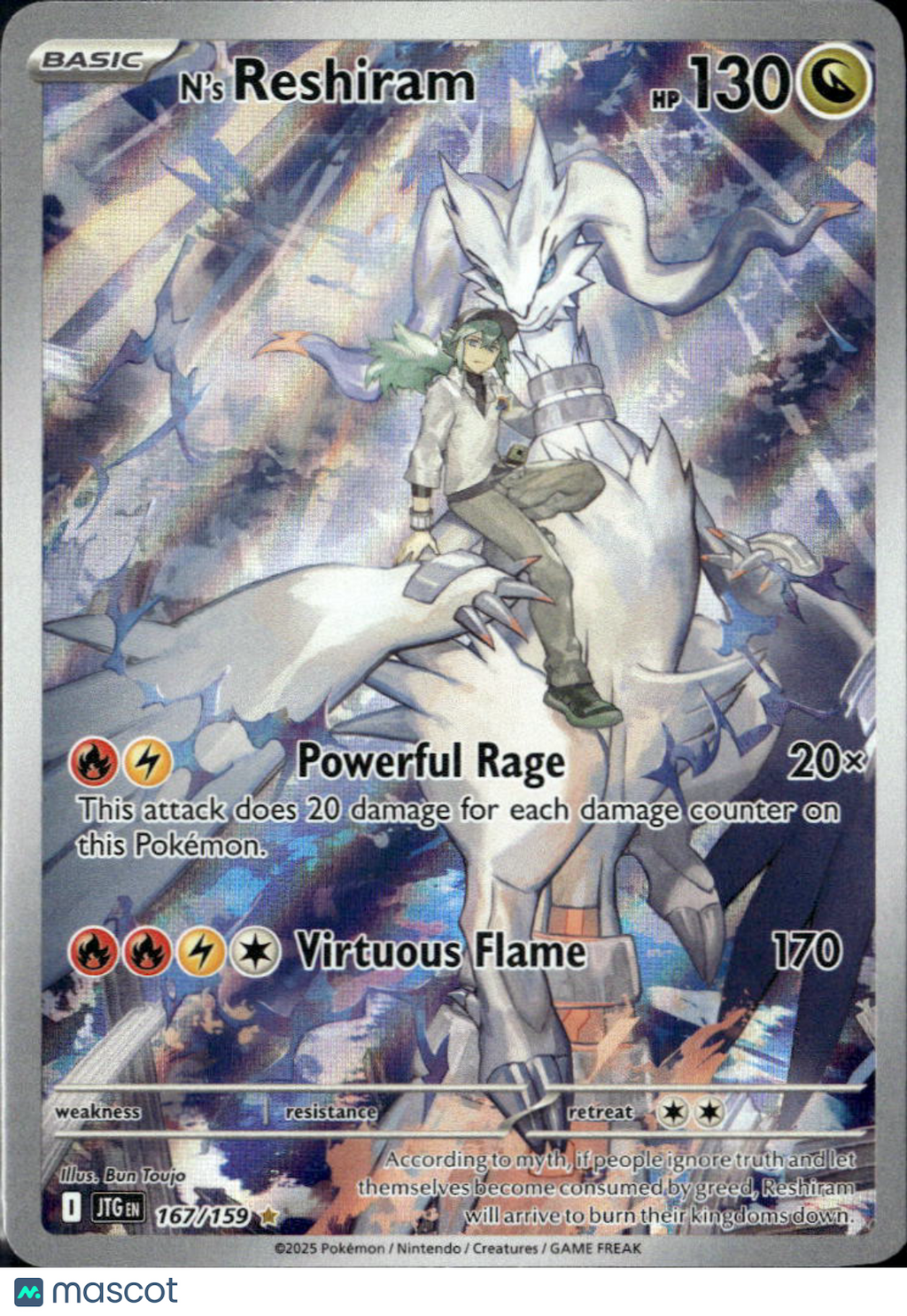 N'S Reshiram 2025 Journey Together Holo Secret Rare #167/159