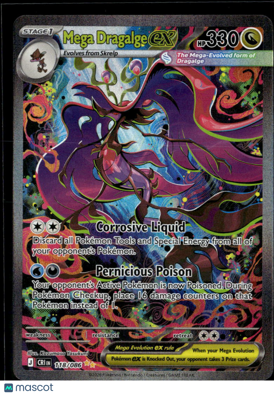 Mega Dragalge EX 2026 Chaos Rising Holo Secret Rare SAR #118/86