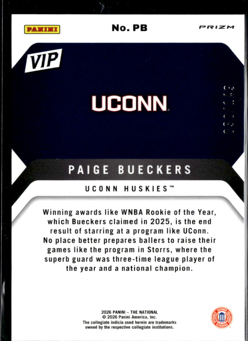 Paige Bueckers 2026 Panini Prizm VIP Purple 30/149 UConn Huskies