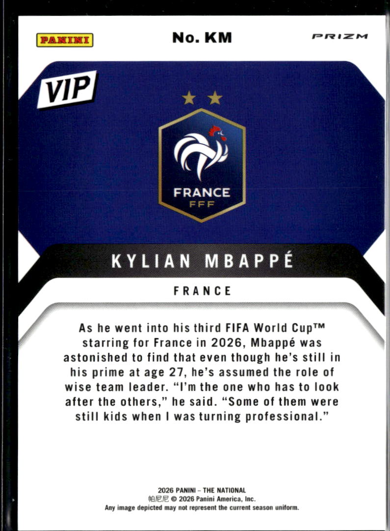 Kylian Mbappe 2026 Panini Prizm National VIP White Knight SSP SHORTPRINT France