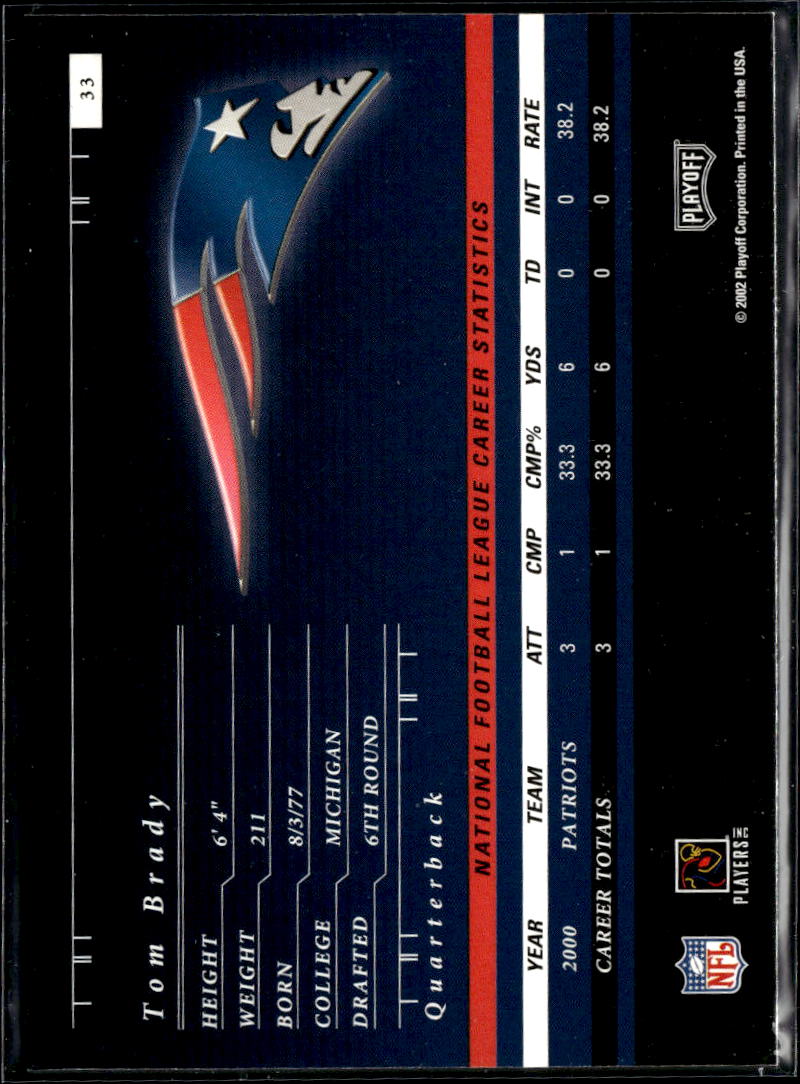 Tom Brady 2001 Playoff Preferred 2nd Year Card #33 New England Patriots