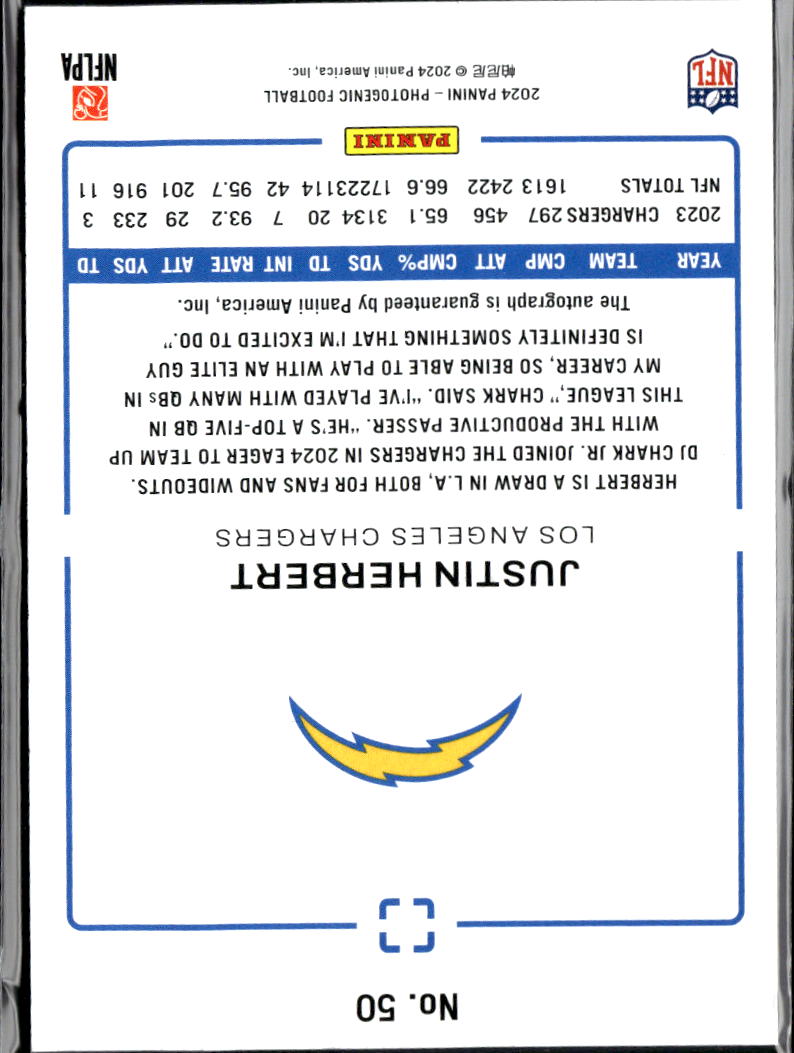 Justin Herbert 2024 Photogenic Auto Autograph 44/49 Los Angeles Chargers