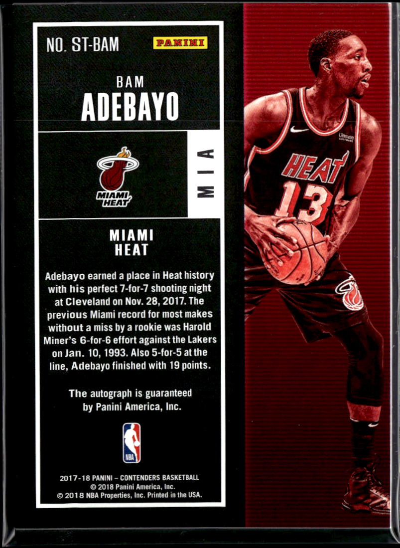 Bam Adebayo 2017-18 Contenders Auto Autograph RC Rookie Miami Heat