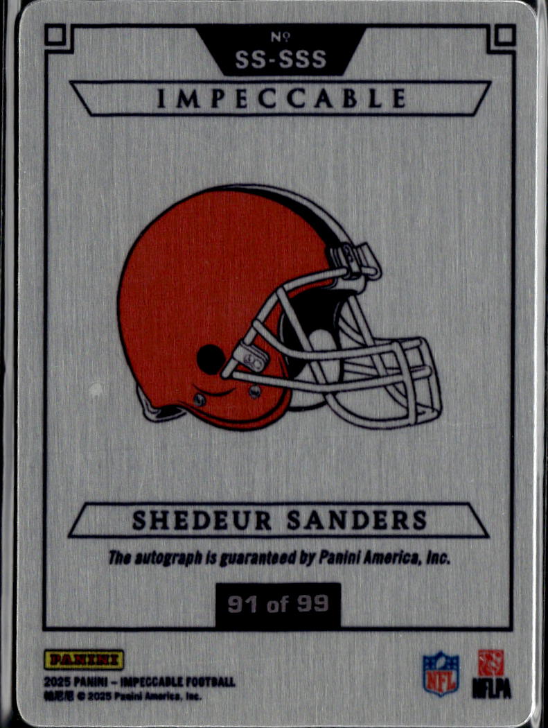 Shedeur Sanders 2025 Impeccable Stainless Stars Auto Autograph RC 91/99 Browns