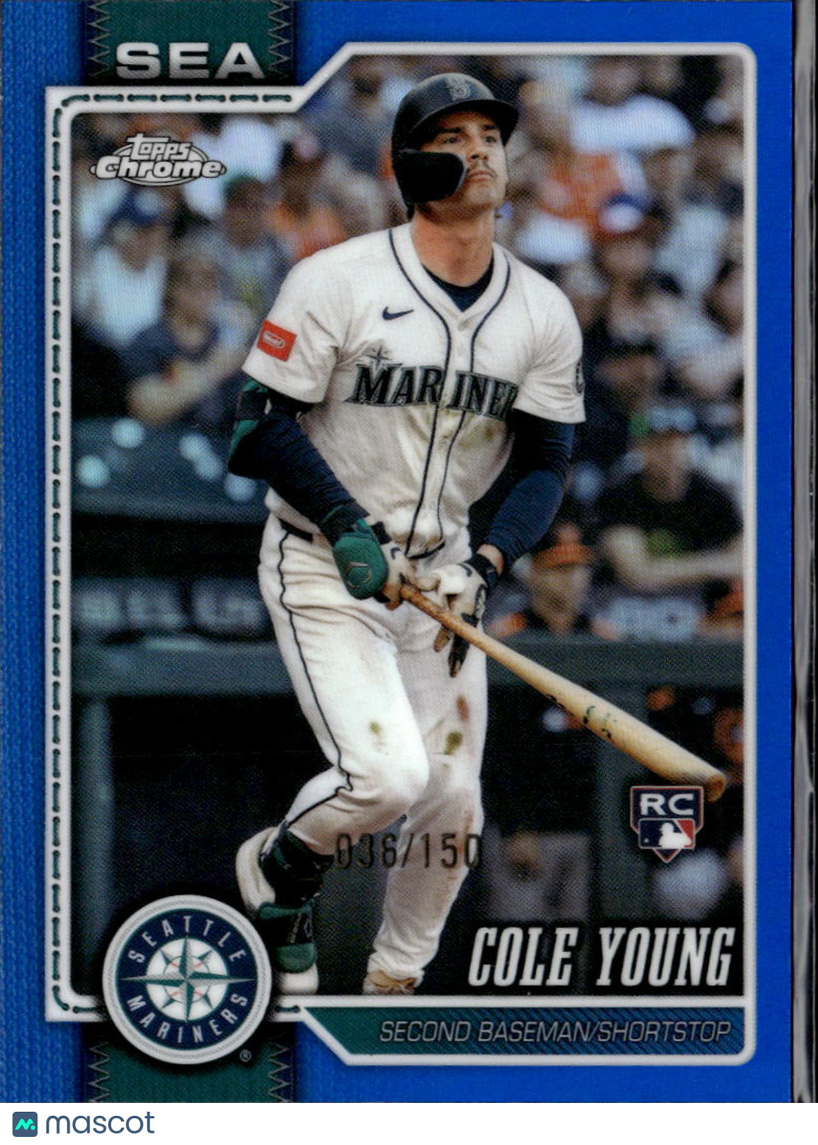 Cole Young 2026 Topps Chrome RC Blue Refractor 36150 Seattle Mariners