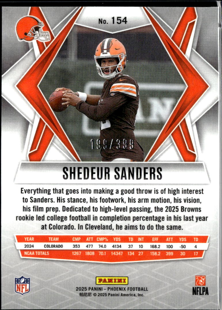 Shedeur Sanders 2025 Phoenix Red Rookie RC 199/399 Cleveland Browns