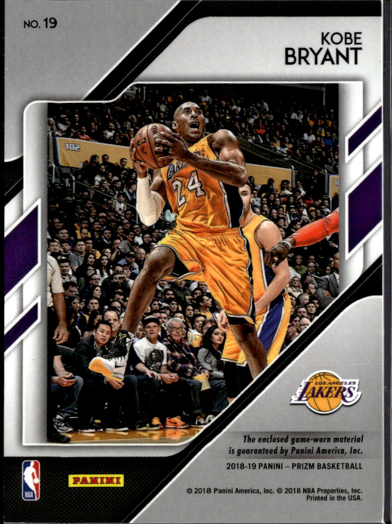 Kobe Bryant 2018-19 Prizm Sensational Game Worn Jersey Patch Los Angeles Lakers