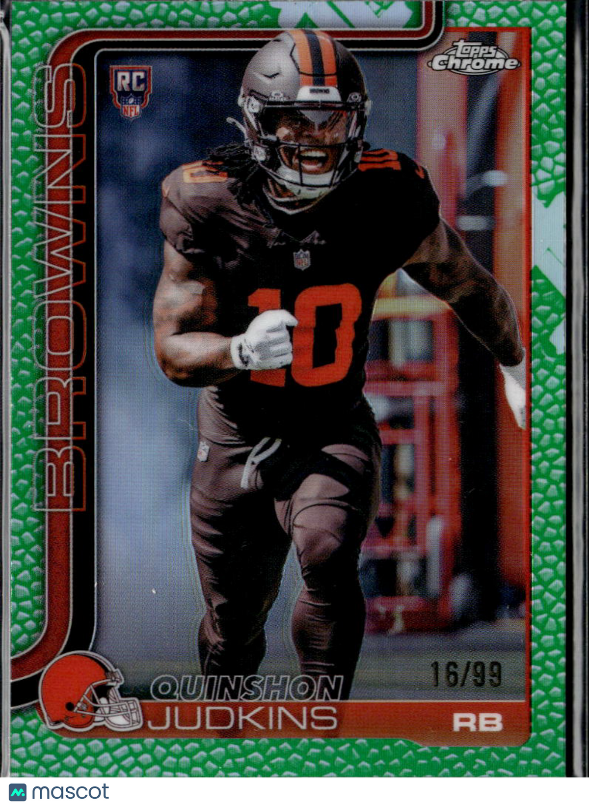 Quinshon Judkins 2025 Topps Chrome Green Leather Refractor RC 16/99 Browns
