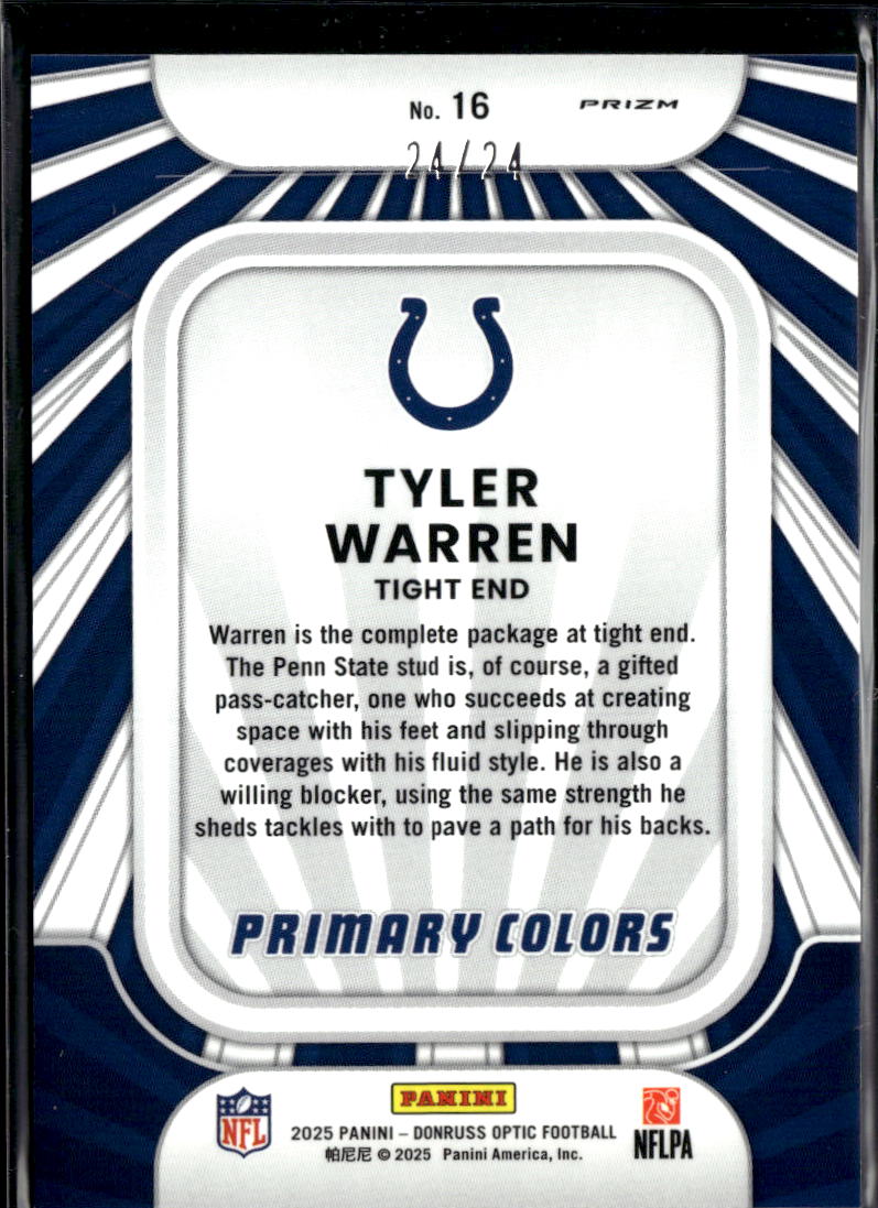 Tyler Warren 2025 Optic Green Dragon Prizm RC SSP 24/24 Indianapolis Colts