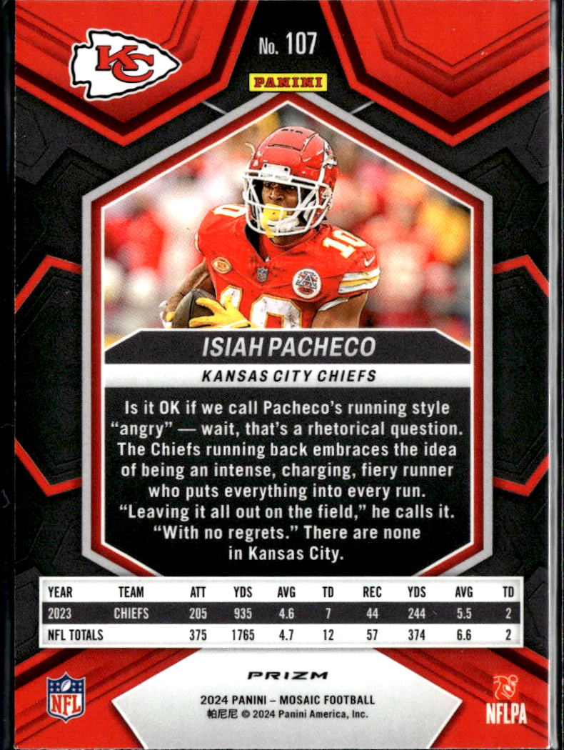 Isiah Pacheco 2024 Mosaic Honeycomb SSP SHORTPRINT Kansas City Chiefs