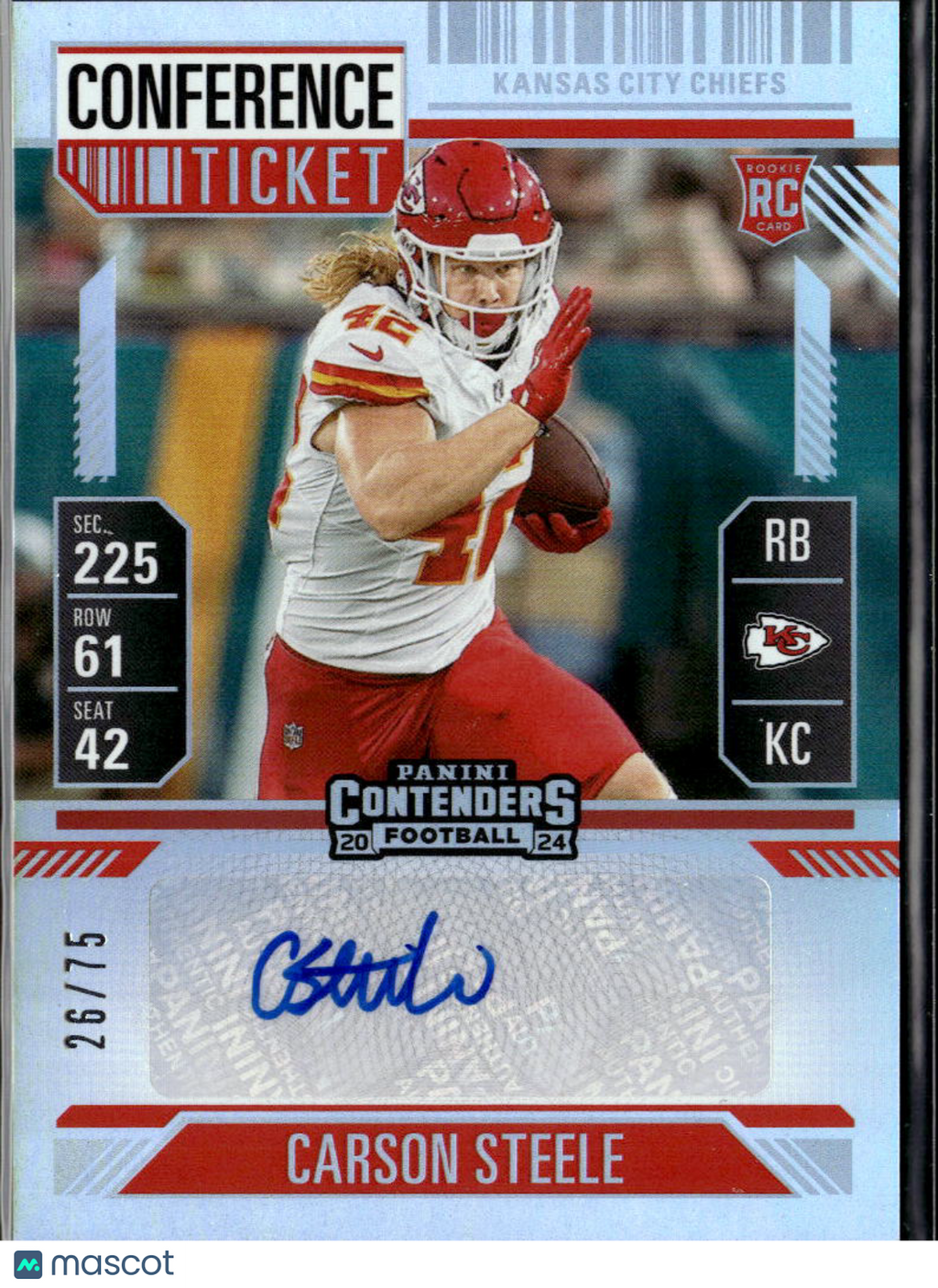 Carson Steele 2024 Contenders Auto Autograph RC 26/75 Kansas City Chiefs