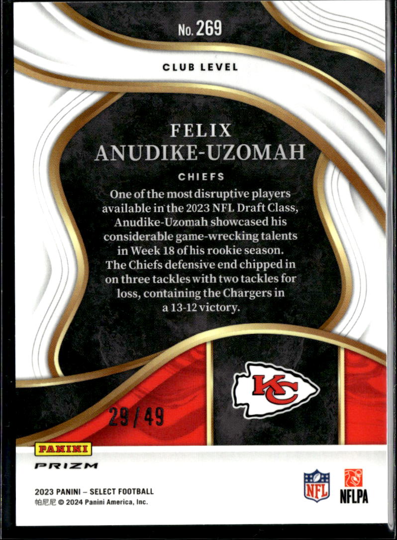 Felix Anudike-Uzomah 2023 Select Red Disco Prizm RC 29/49 Kansas City Chiefs